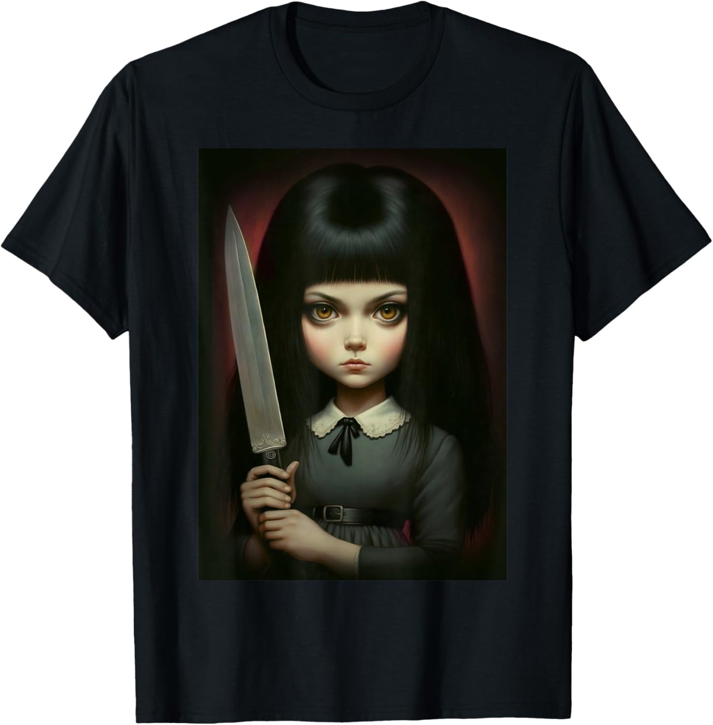 Last Gasp Graphics Sinister Girl Holding Knife T-Shirt - T-Shirt | Black