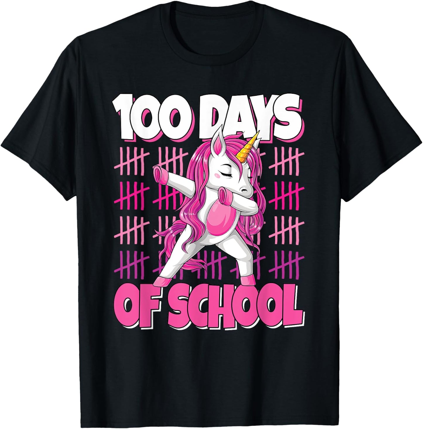 100 Days Of School Dabbing Unicorn 100th Day Of School Girls T-Shirt - T-Shirt | Black