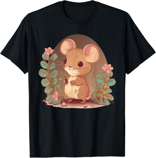 Cottagecore Mouse Cute Floral Pet Mice Lovers T-Shirt - T-Shirt | Black