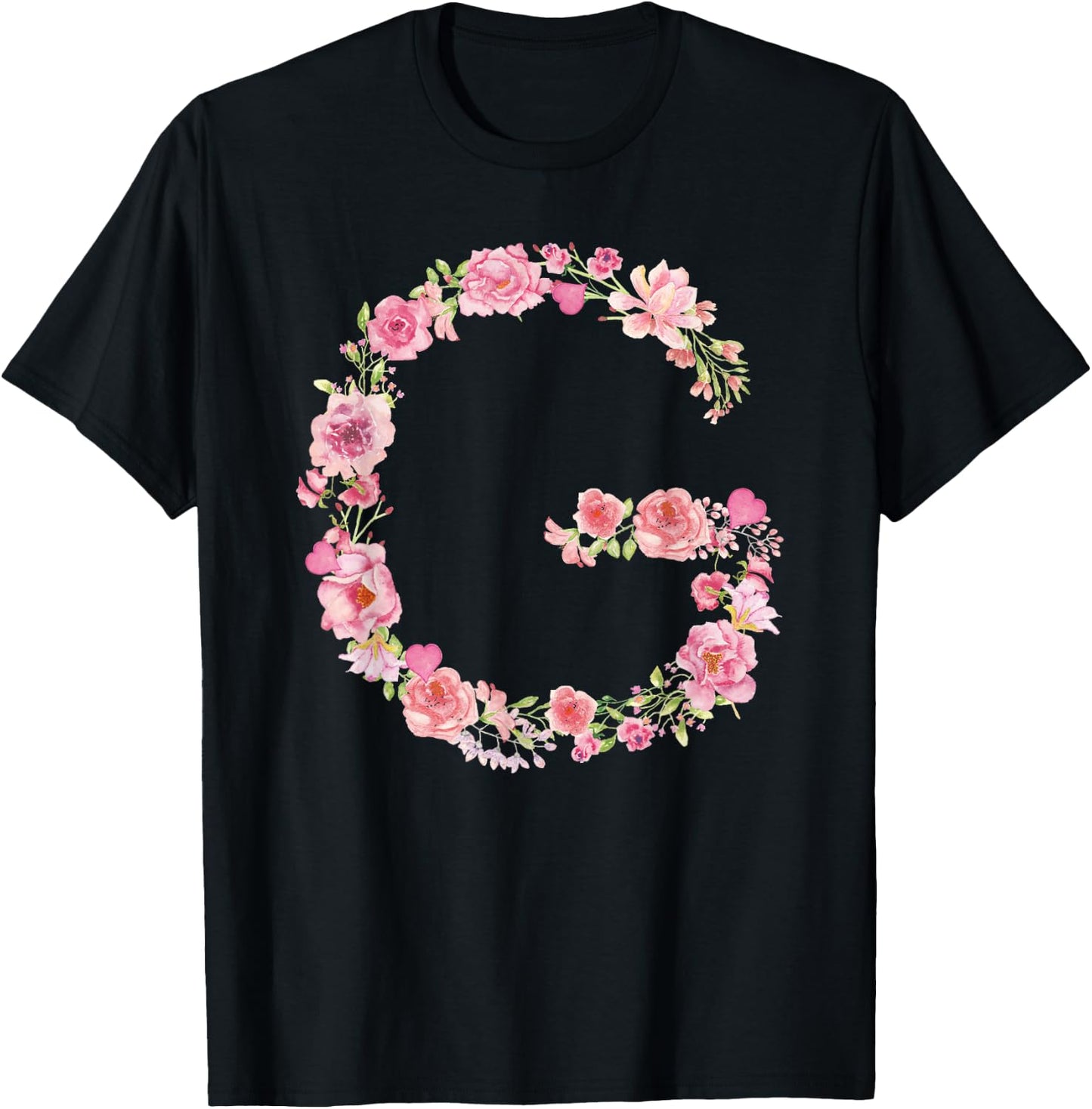Cool Initial Alphabet Monogram Flowers Gifts Floral Letter G T-Shirt - T-Shirt | Black