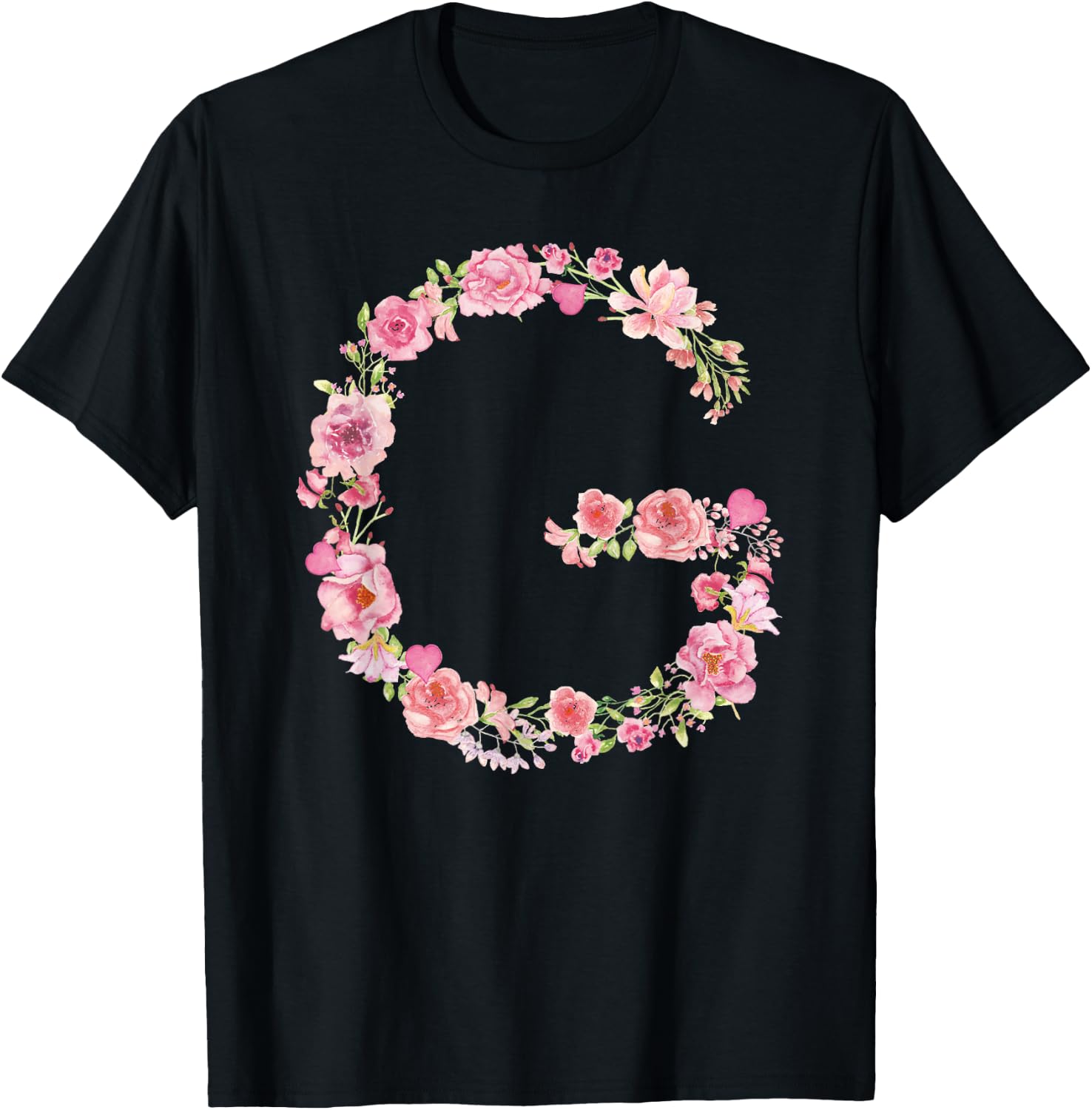 Cool Initial Alphabet Monogram Flowers Gifts Floral Letter G T-Shirt - T-Shirt | Black