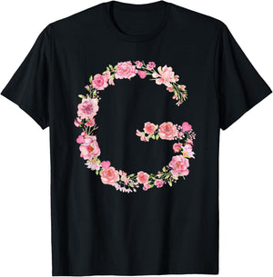 Cool Initial Alphabet Monogram Flowers Gifts Floral Letter G T-Shirt - T-Shirt | Black