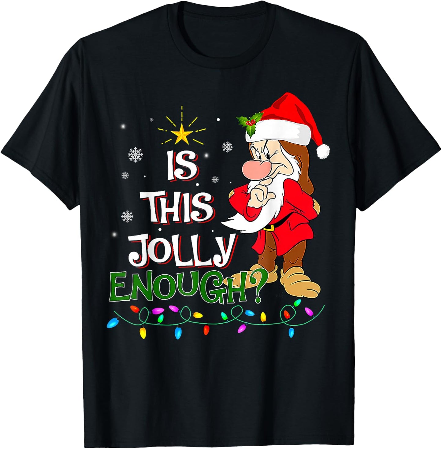 is This Jolly Enough Grumpy Elf Pajama Christmas Lights T-Shirt - T-Shirt | Black