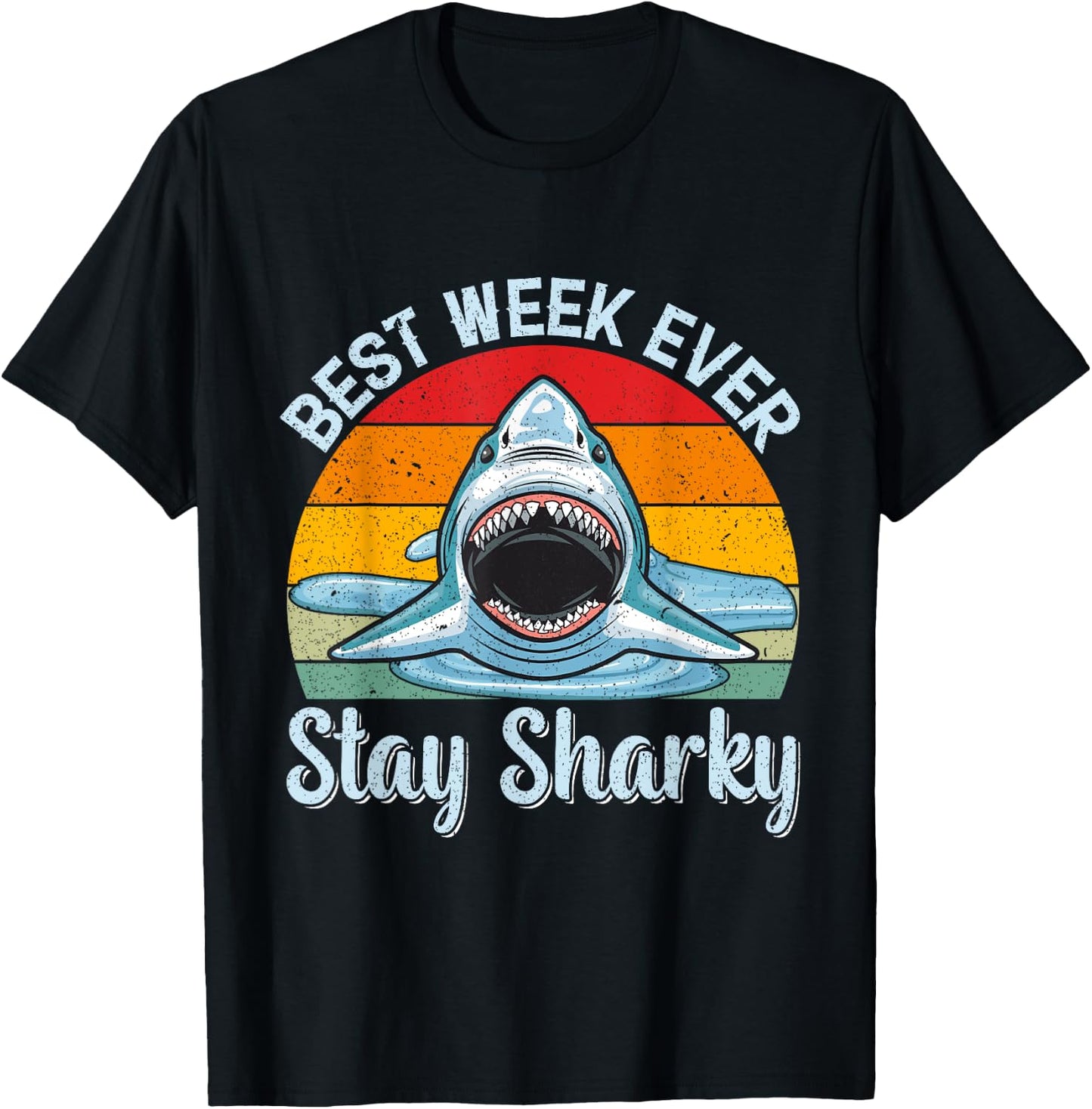 Best Week Stay Sharky Funny Shark Kids Men Women Vintage T-Shirt - T-Shirt | Black