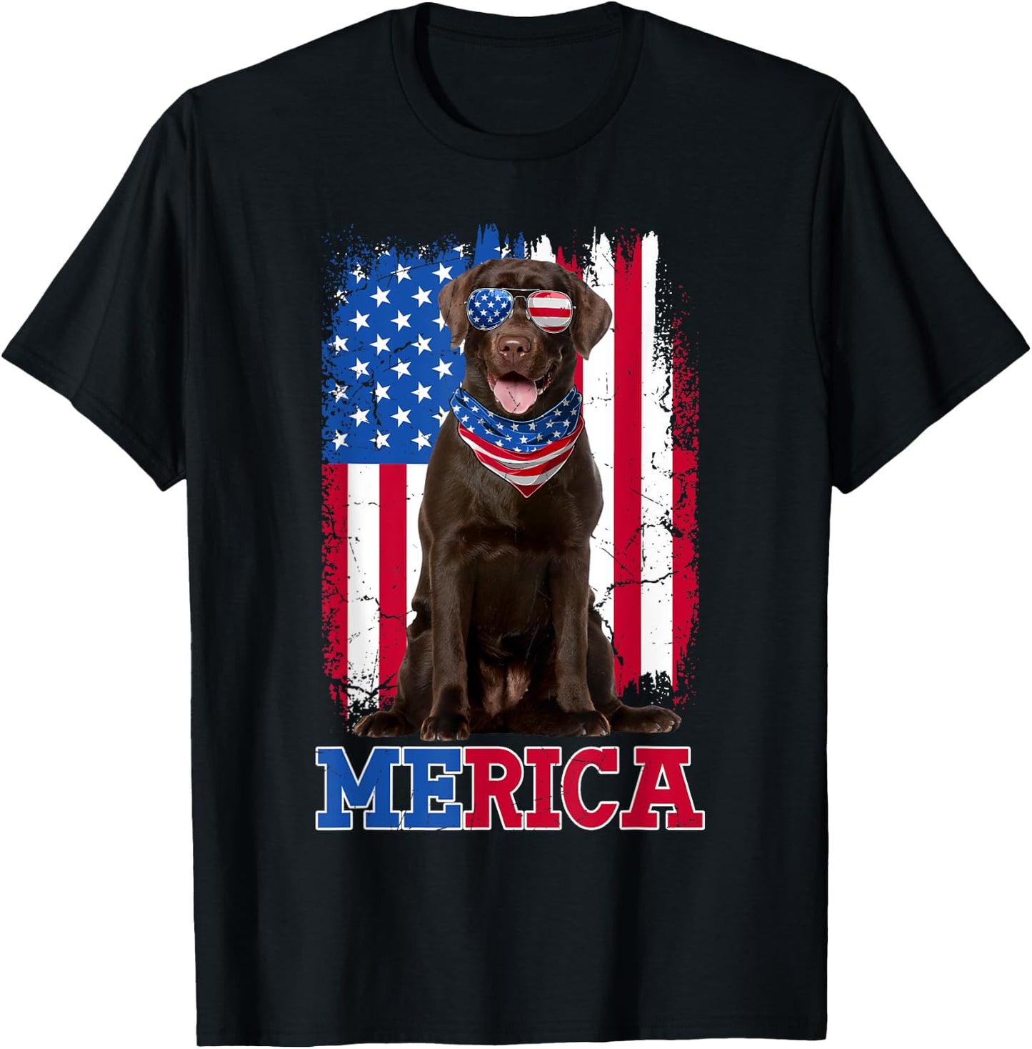 Patriotic Labrador 4th of July USA Patriotic Chocolate Lab T-Shirt - T-Shirt | Black