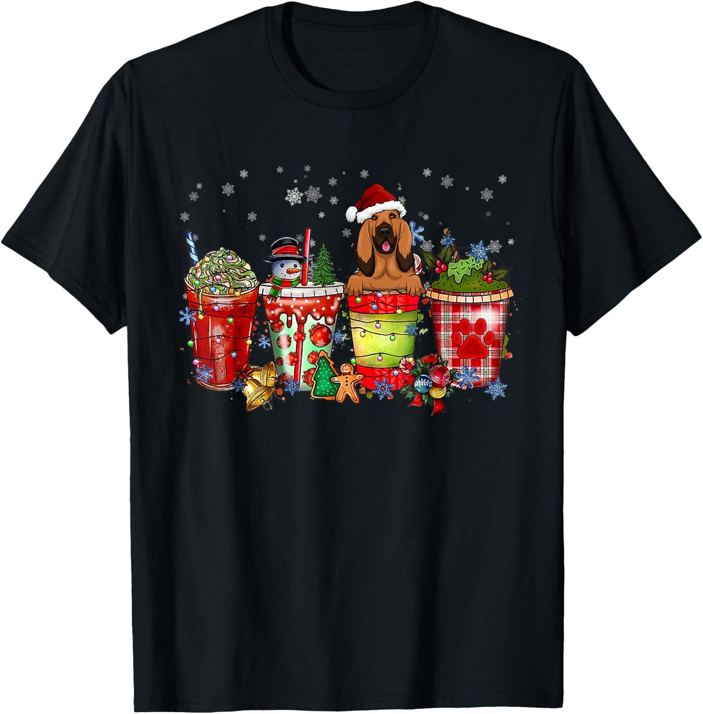 Cute Blood Hound Dog Christmas Coffee Pajamas Xmas T-Shirt - T-Shirt | Black