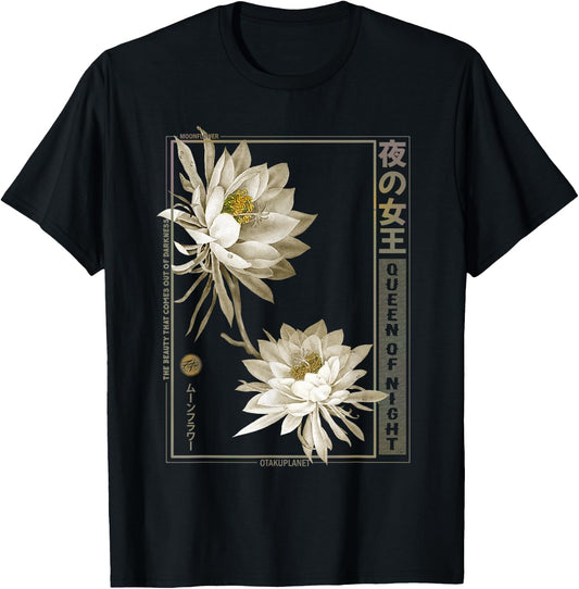 Anime Moon Flower in Japan soft grunge vaporwave aesthetic T-Shirt - T-Shirt | Black