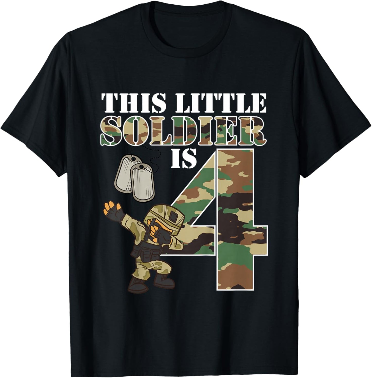 Kids 4 Years Old Boy Army Military 4th Birthday Kids T-Shirt - T-Shirt | Black