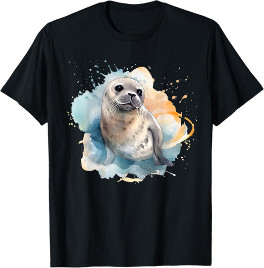 Seal Watercolor Sea Lion T-Shirt - T-Shirt | Black
