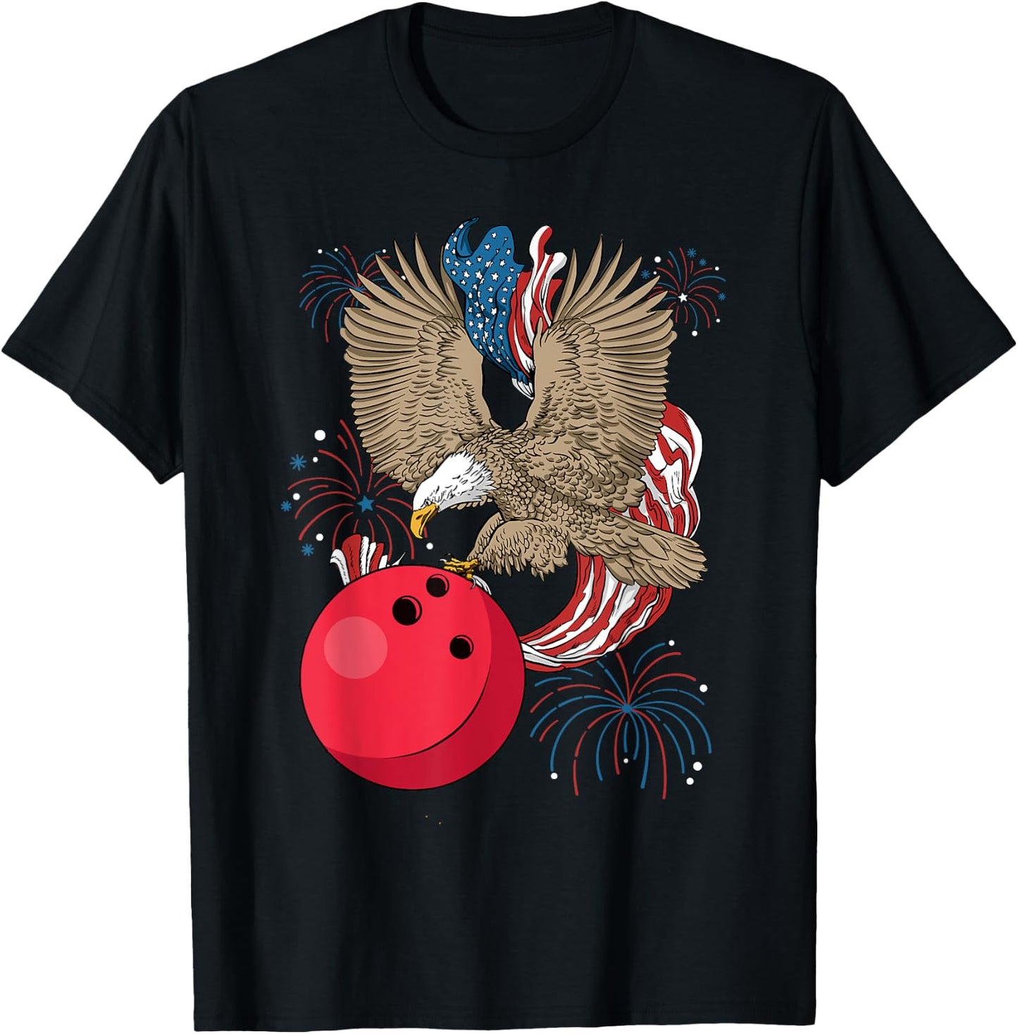 Bowling 4th Of July Eagle USA Flag America Bowling Player T-Shirt - T-Shirt | Black