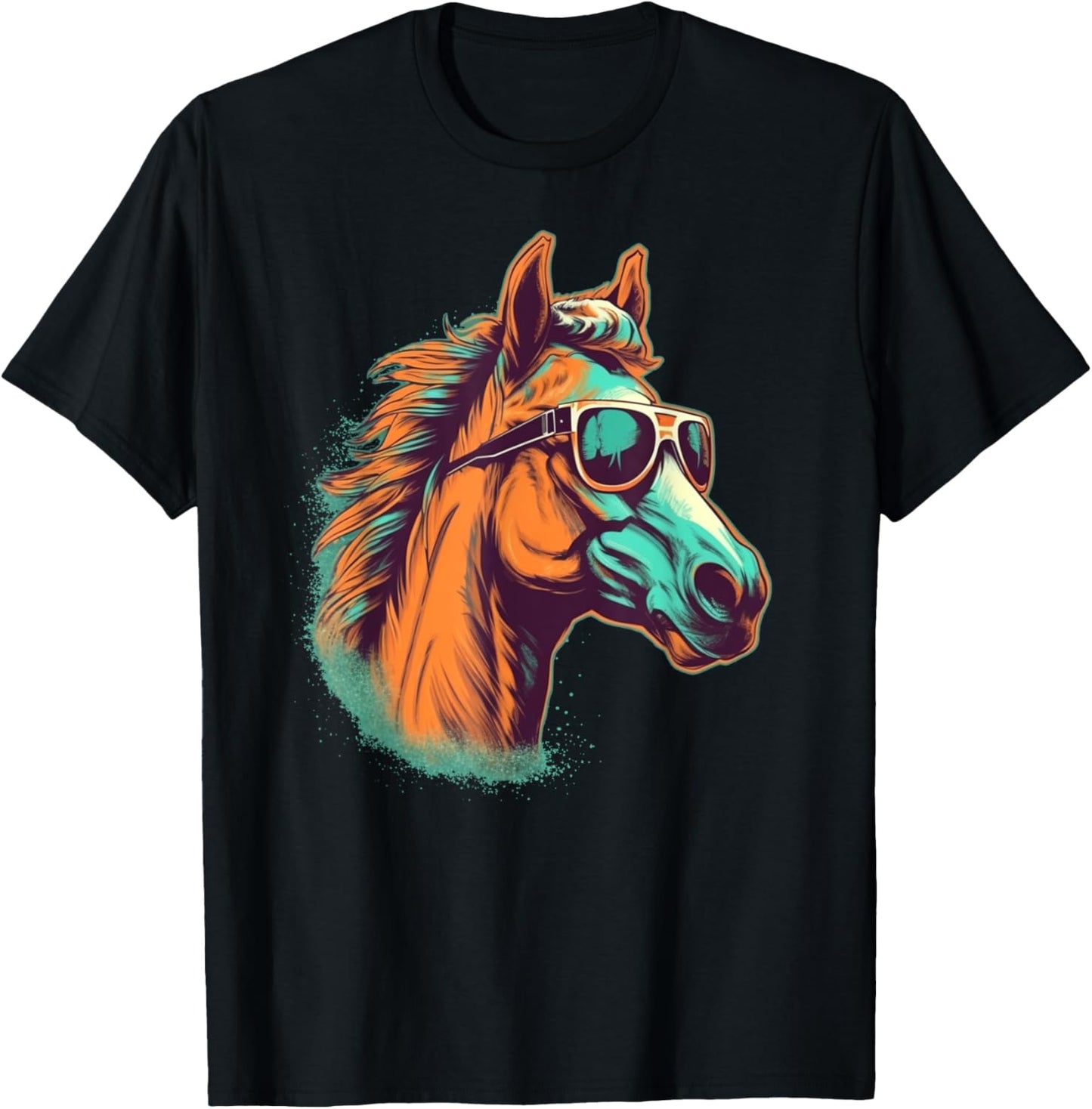 Funny looking Horse Face with Sunglasses T-Shirt - T-Shirt | Black