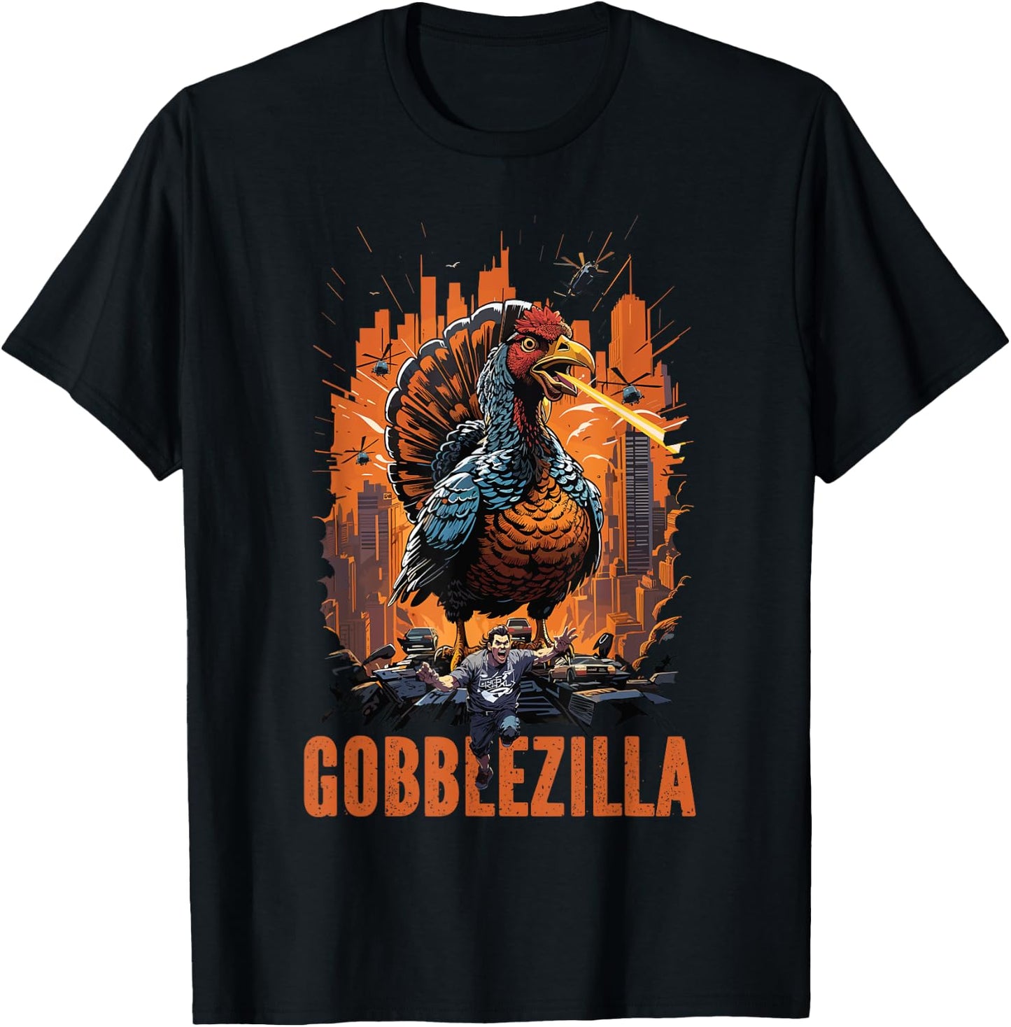 Funny Gobblezilla Angry Turkey Thanksgiving Men Women Teens T-Shirt - T-Shirt | Black