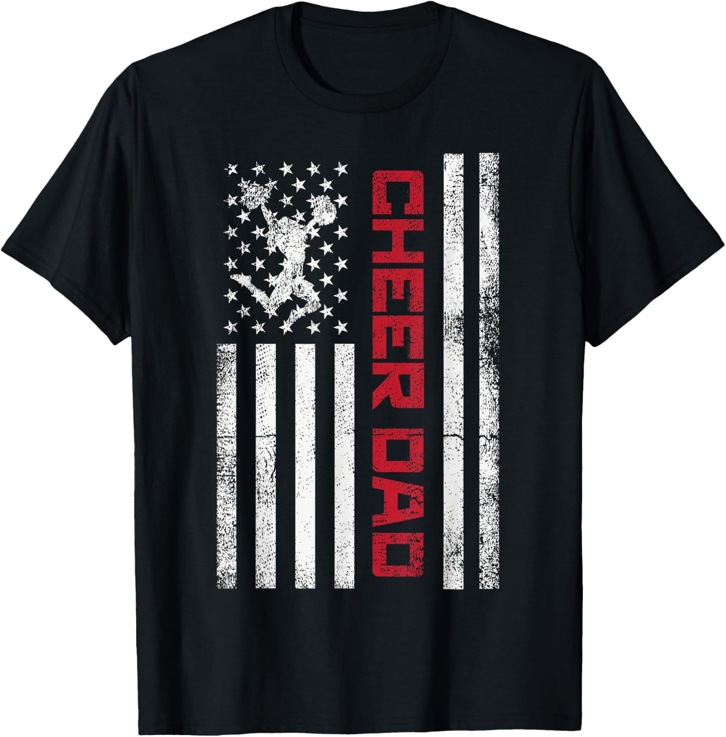 Funny Cheer Dad American US Flag Cheerleader Dad Father Team T-Shirt - T-Shirt | Black
