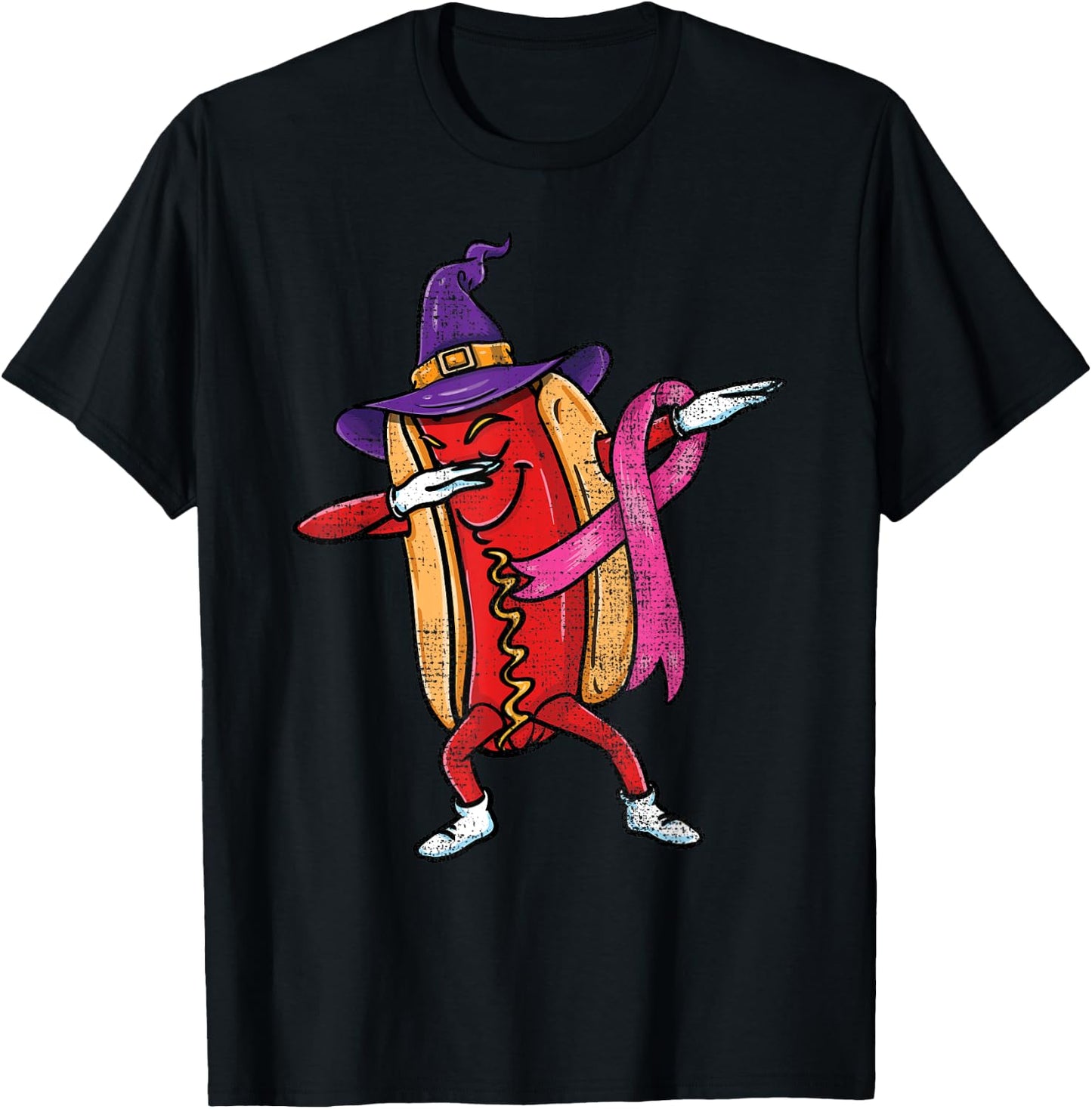 Dabbing Hot Dog Halloween Breast Cancer Awareness T-Shirt - T-Shirt | Black