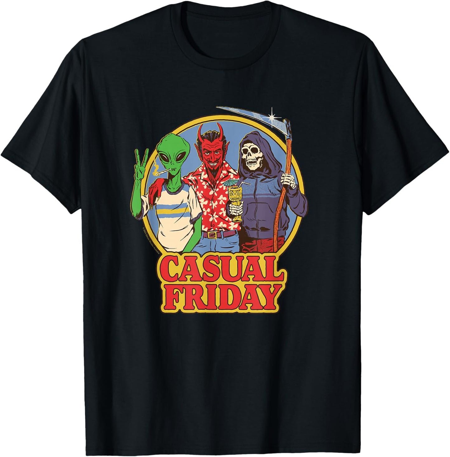 Steven Rhodes Casual Friday Alien Devil Retro Dark Humor T-Shirt - T-Shirt | Black