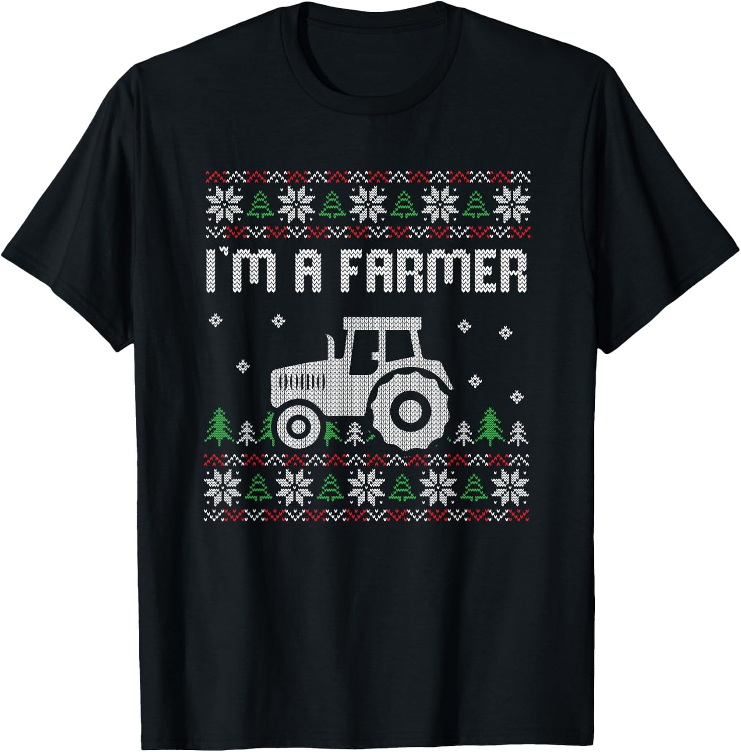 Im A Farmer Christmas Tractor Ugly X-Mas Pajama Farming T-Shirt - T-Shirt | Black