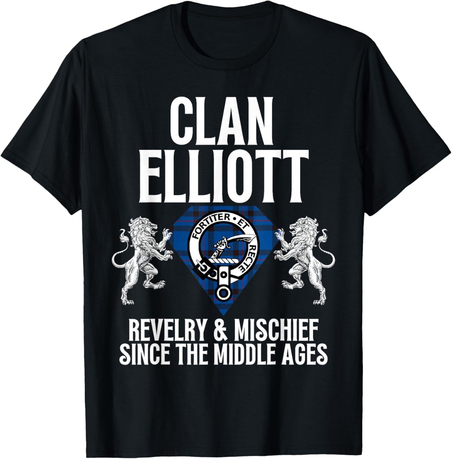 HighlandFour Elliott Clan Scottish Name Coat Of Arms Tartan Family Party T-Shirt - T-Shirt | Black