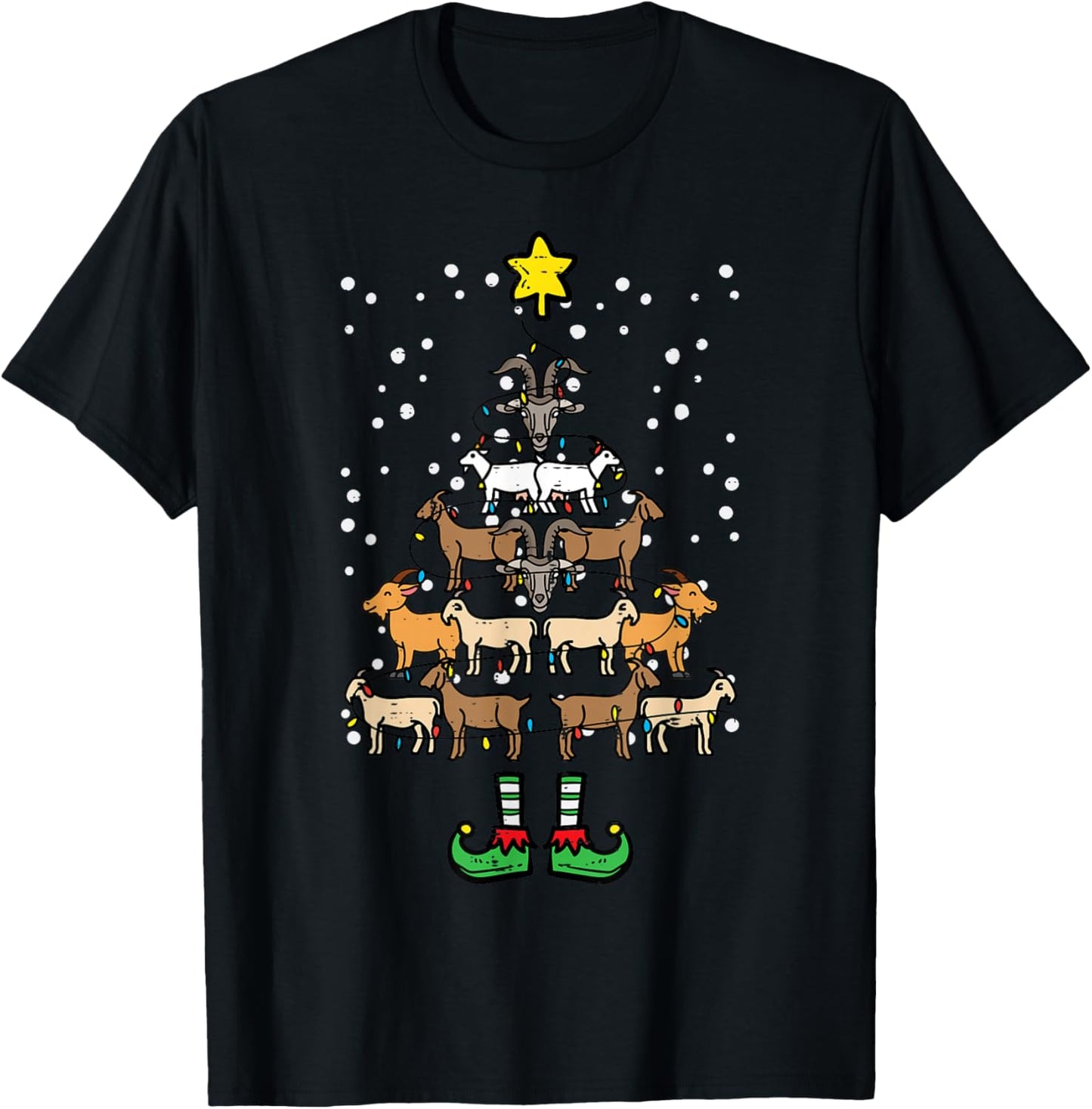 Goat Christmas Tree Xmas Farm Animal Farmer Men Women Kids T-Shirt - T-Shirt | Black