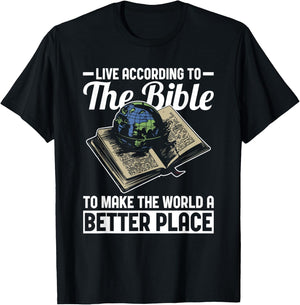 Live According to Bible Jesus Christ Faith Christian T-Shirt - T-Shirt | Black