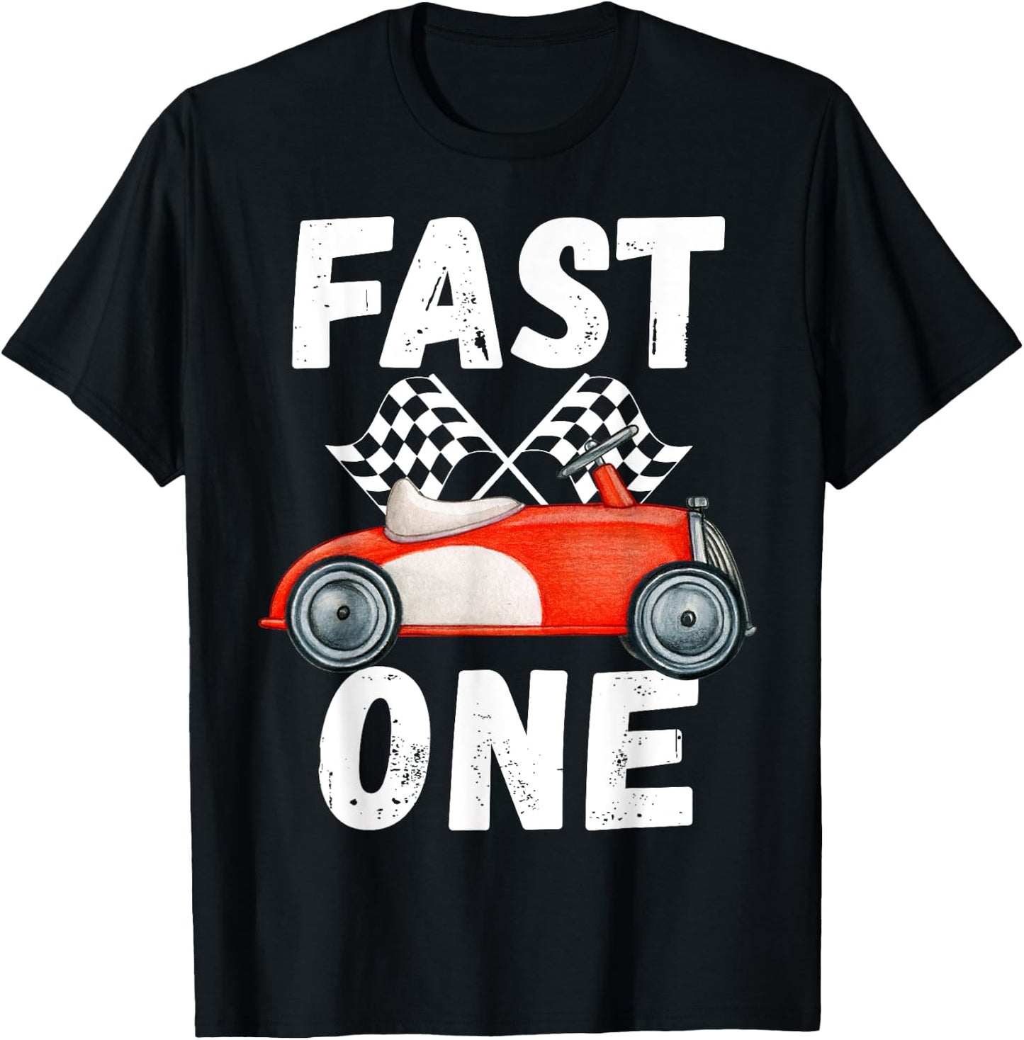 One Year Race Car 1st Birthday Fast One This Little Racer T-Shirt - T-Shirt | Black