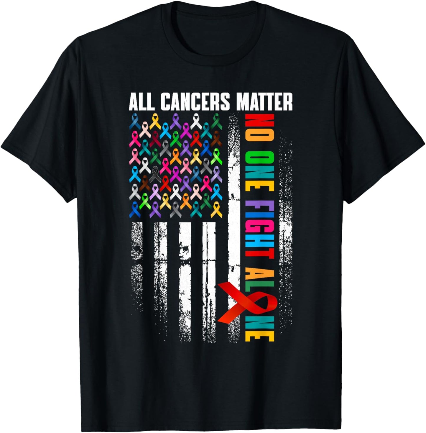 No One Fight Alone American Flag World Cancer Day Men Women T-Shirt - T-Shirt | Black
