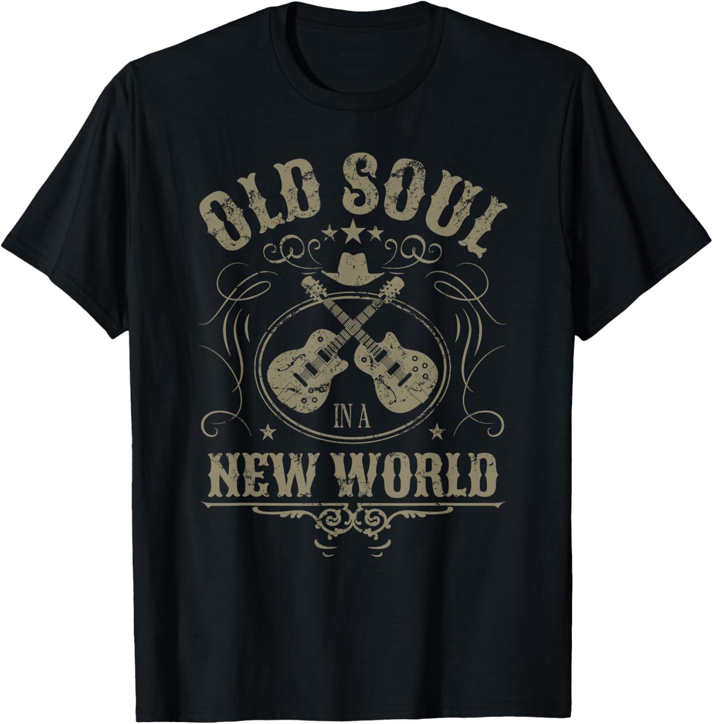 Old Soul in a New World Country Bluegrass Music Guitar Fan T-Shirt - T-Shirt | Black