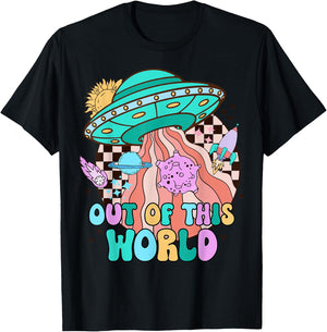 Out of This World Outer Space Rocket Retro Planet Galaxy T-Shirt - T-Shirt | Black