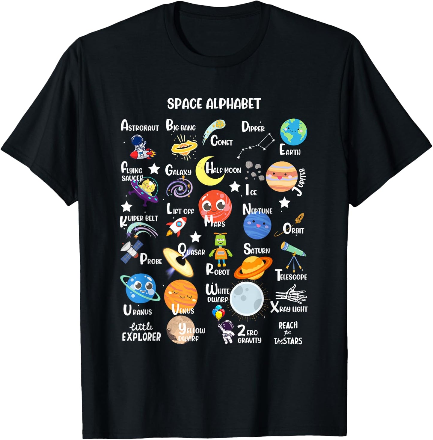Space Alphabet A-Z ABC of Outer Space STEM Kids T-Shirt - T-Shirt | Black