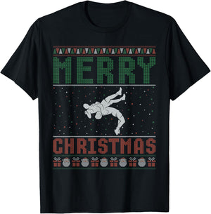 Wrestling Design Ugly Christmas Sweater Family Matching T-Shirt - T-Shirt | Black
