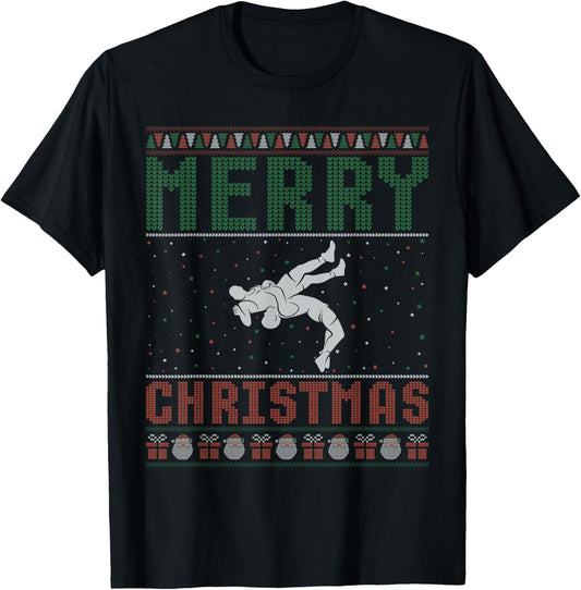 Wrestling Design Ugly Christmas Sweater Family Matching T-Shirt - T-Shirt | Black