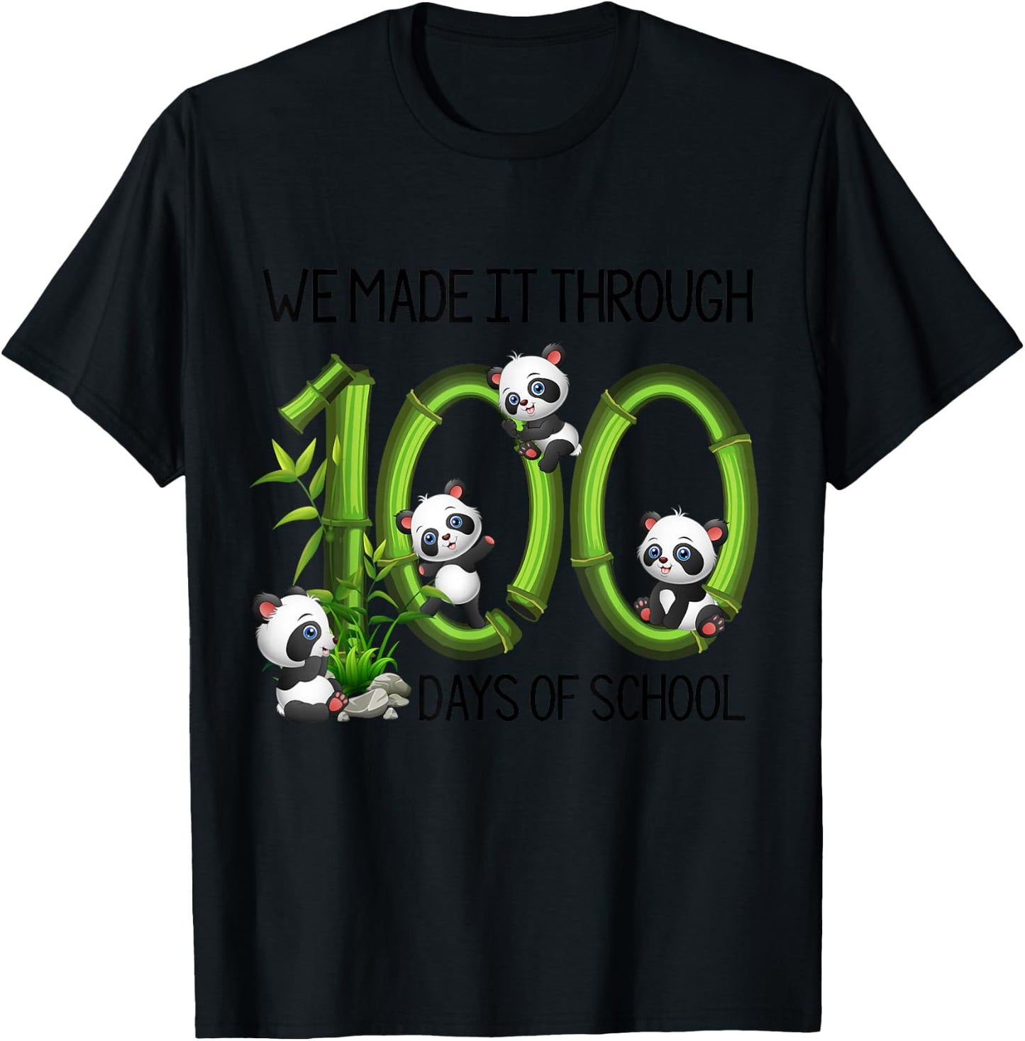 Cute Panda 100 Days Funny 100th Day Of School Kids Teacher T-Shirt - T-Shirt | Black
