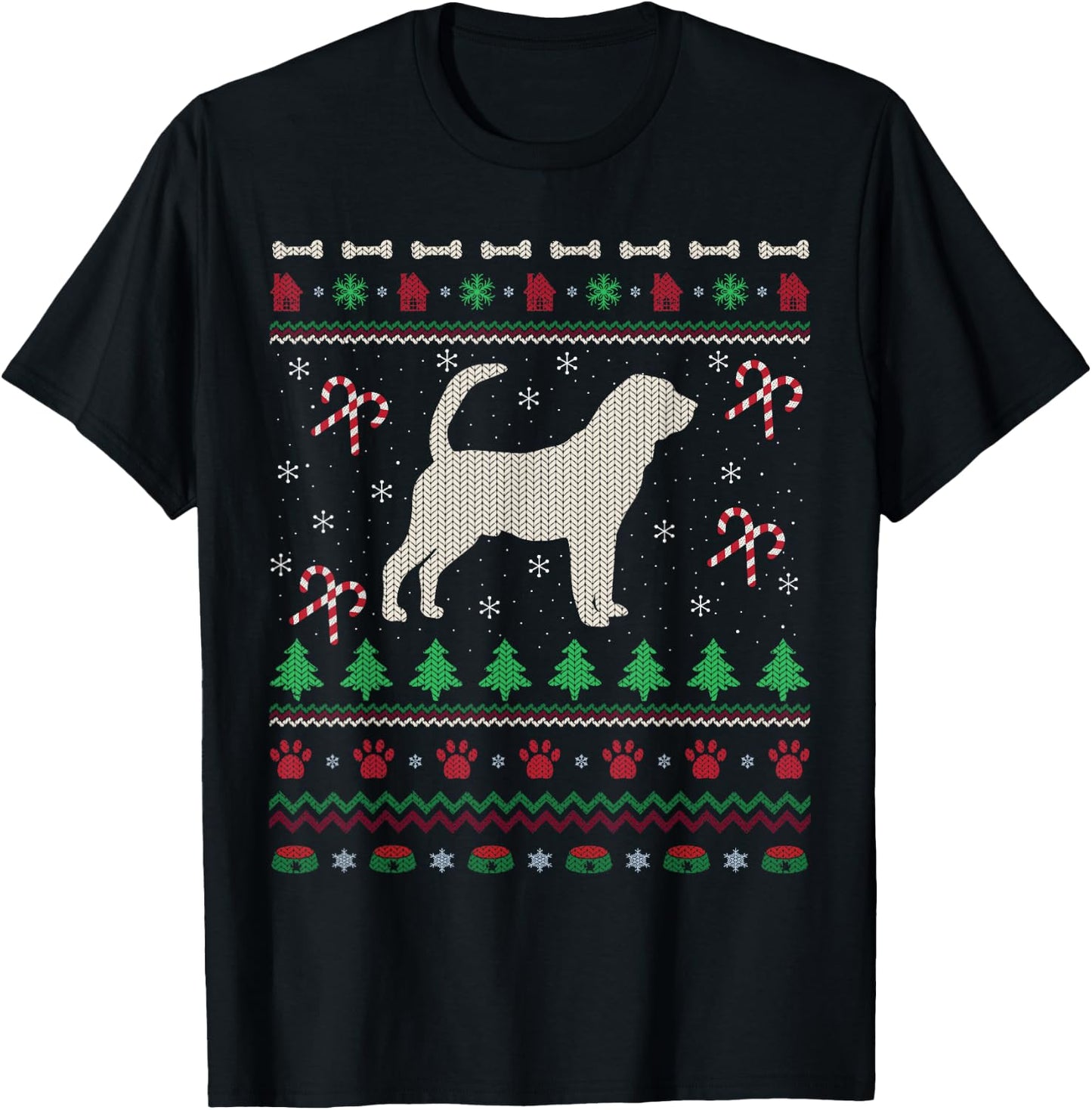 Ugly Xmas Sweater Style Santa Bloodhound Dog Christmas T-Shirt - T-Shirt | Black