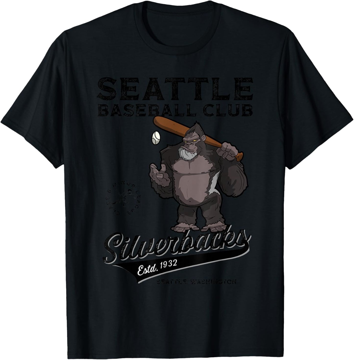 Seattle Silverbacks Minor League Retro Baseball Team T-Shirt - T-Shirt | Black