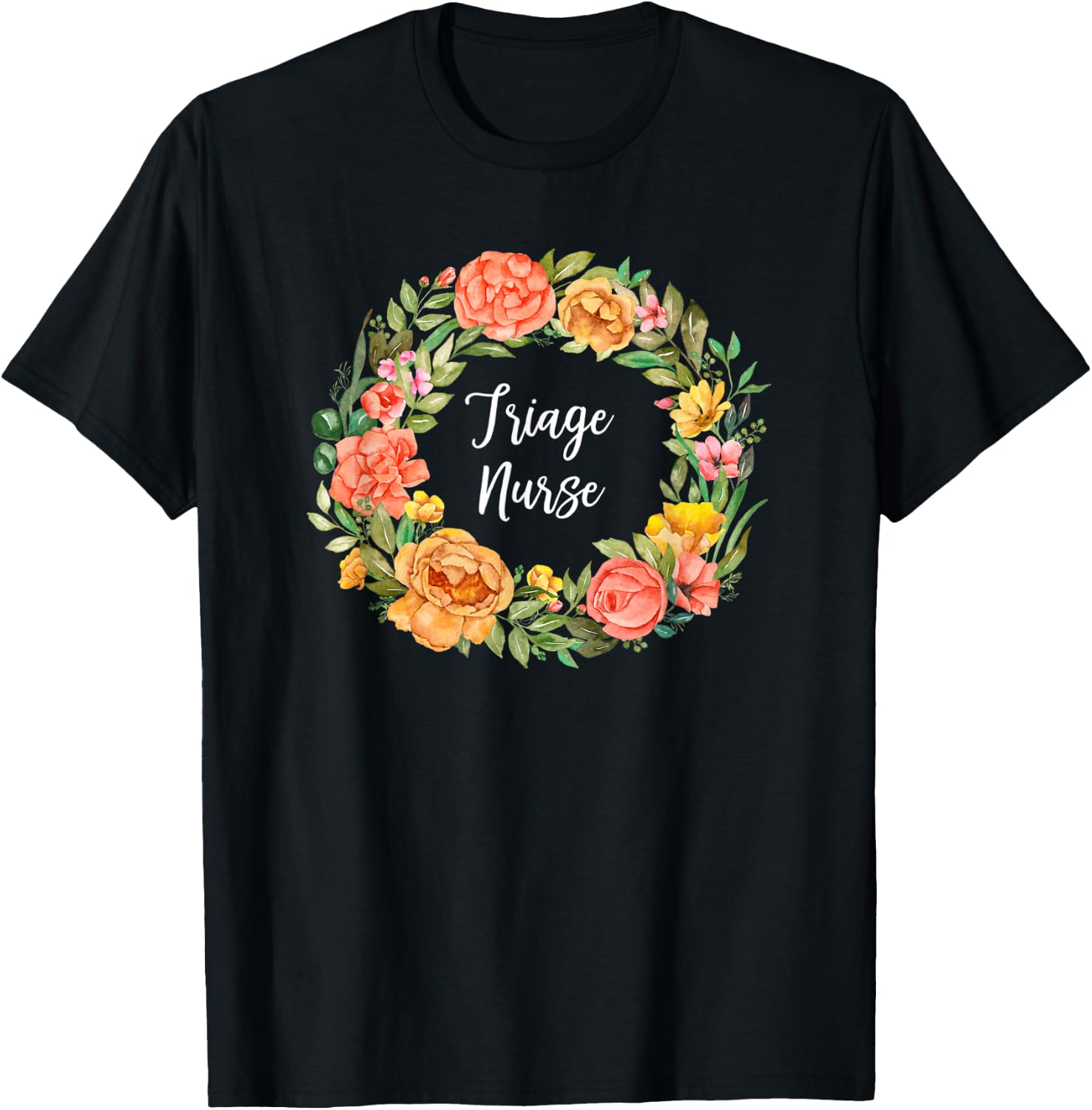 RN Nursing Medical Professional Floral Triage Nurse T-Shirt - T-Shirt | Black