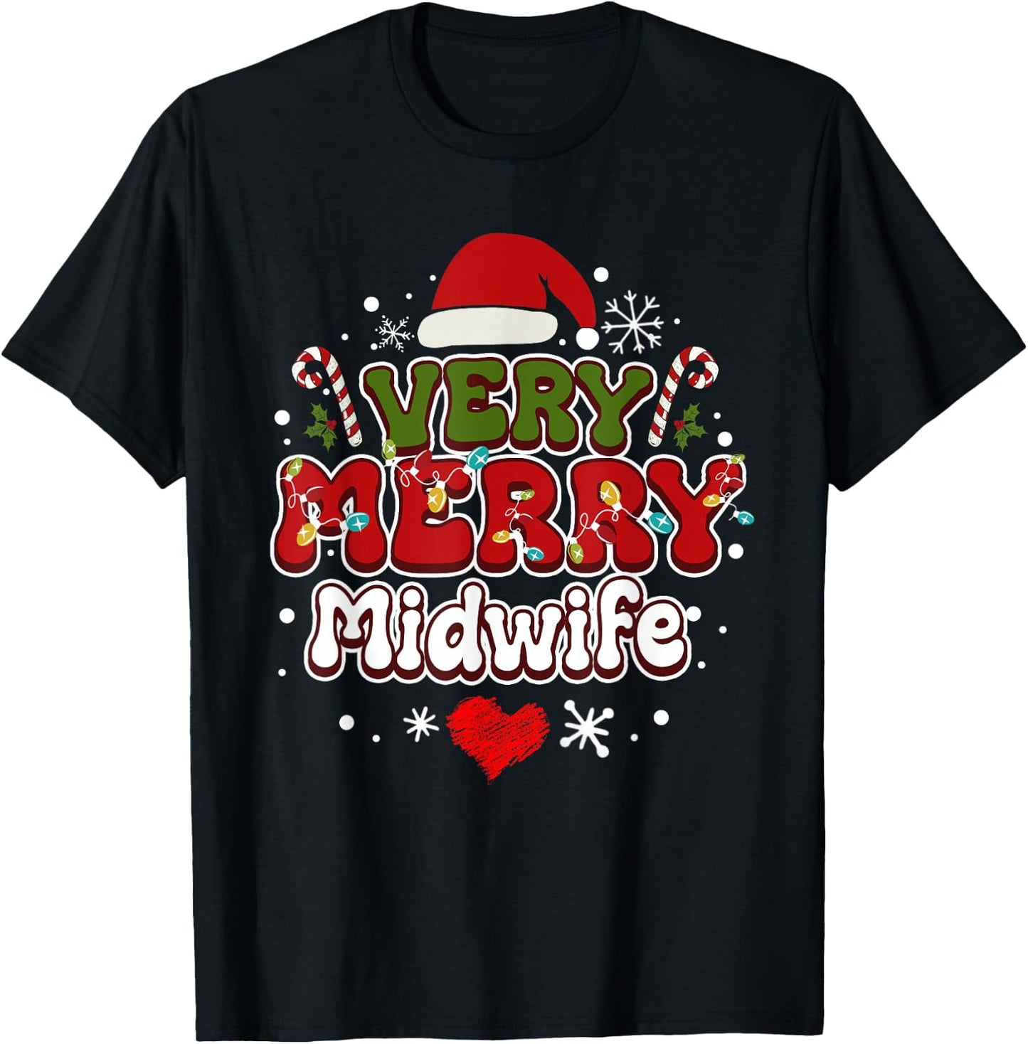 Groovy Christmas Shirt Very Merry Christmas Midwife T-Shirt - T-Shirt | Black