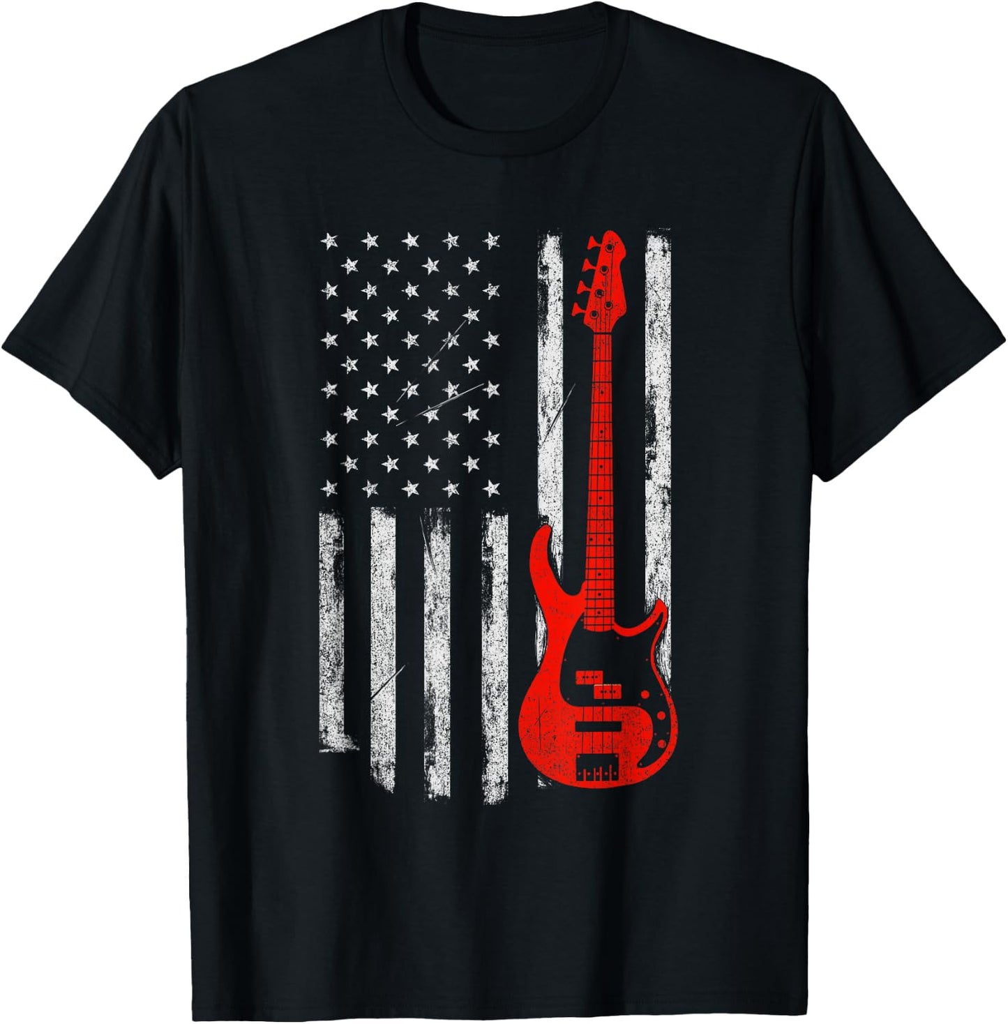 Bassist - USA American Flag Bass Guitar Player Musician T-Shirt - T-Shirt | Black