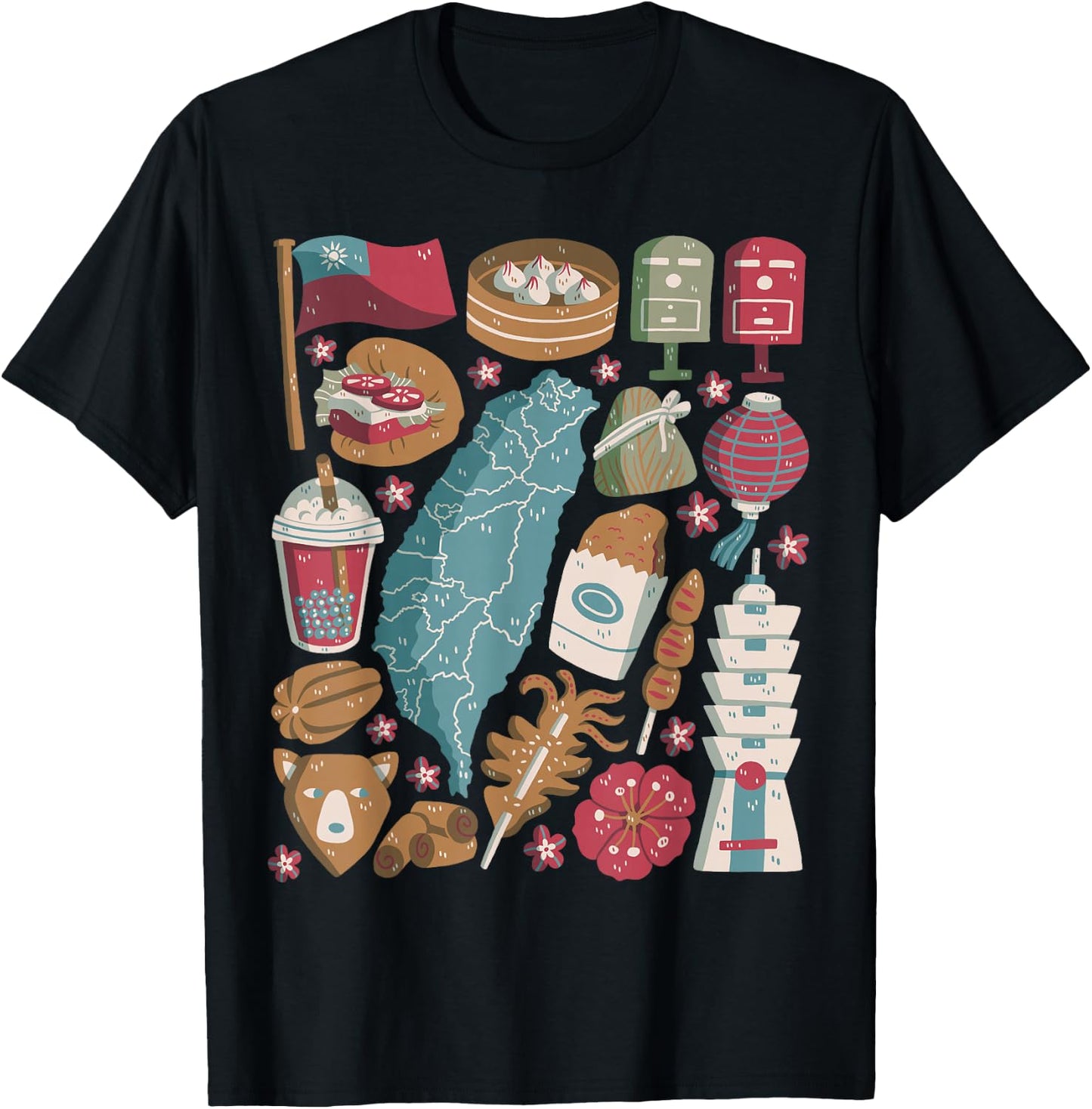 Taiwan Doodles Taipei Asia Bubble Tea Gua Bao T-Shirt - T-Shirt | Black