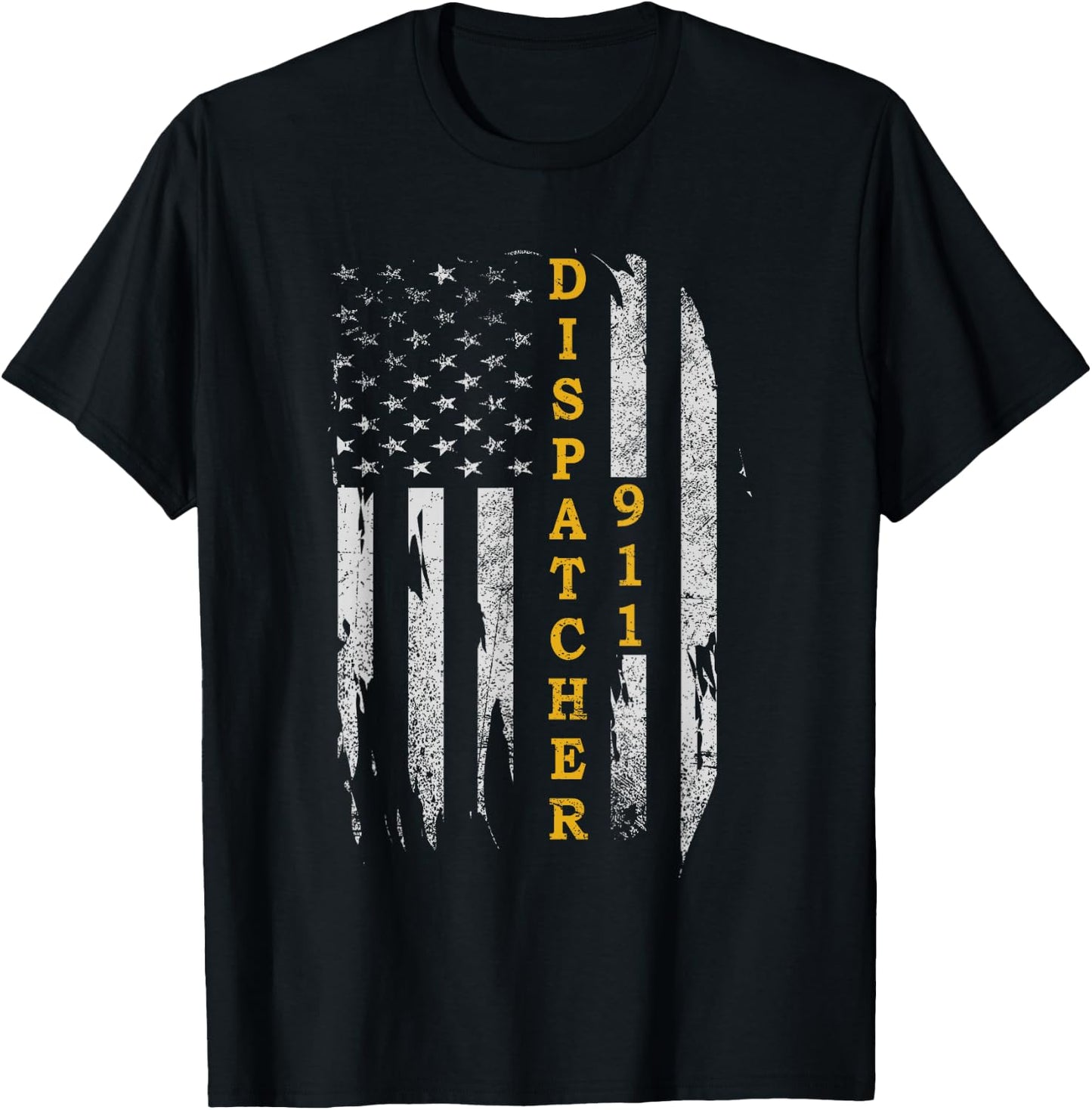 Thin Gold Line Flag American USA Patriotic 911 Dispatcher T-Shirt - T-Shirt | Black