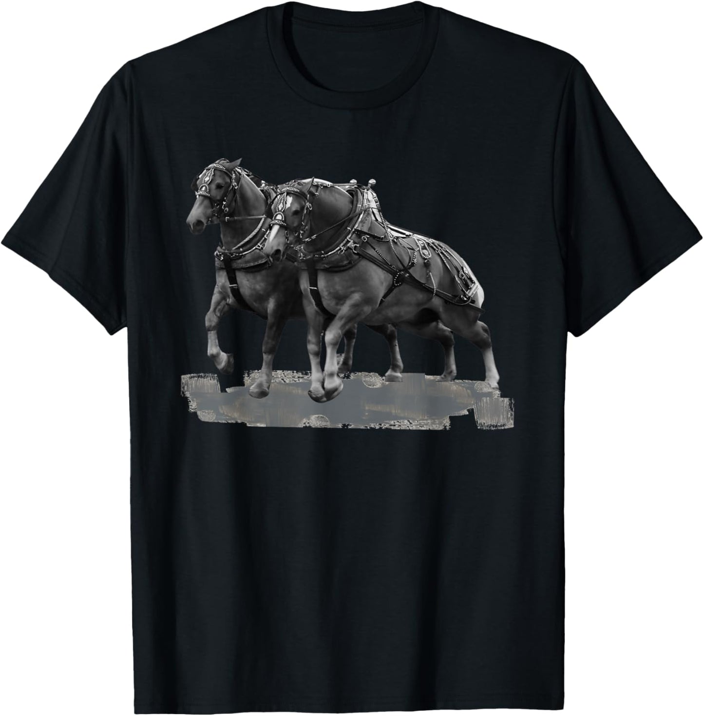 Draft Horse Pulling: Belgians Mid-Pull T-Shirt - T-Shirt | Black