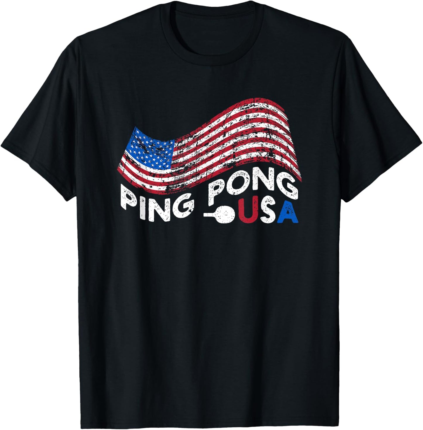 Ping Pong USA Table Tennis American Flag Patriotic Sports T-Shirt - T-Shirt | Black