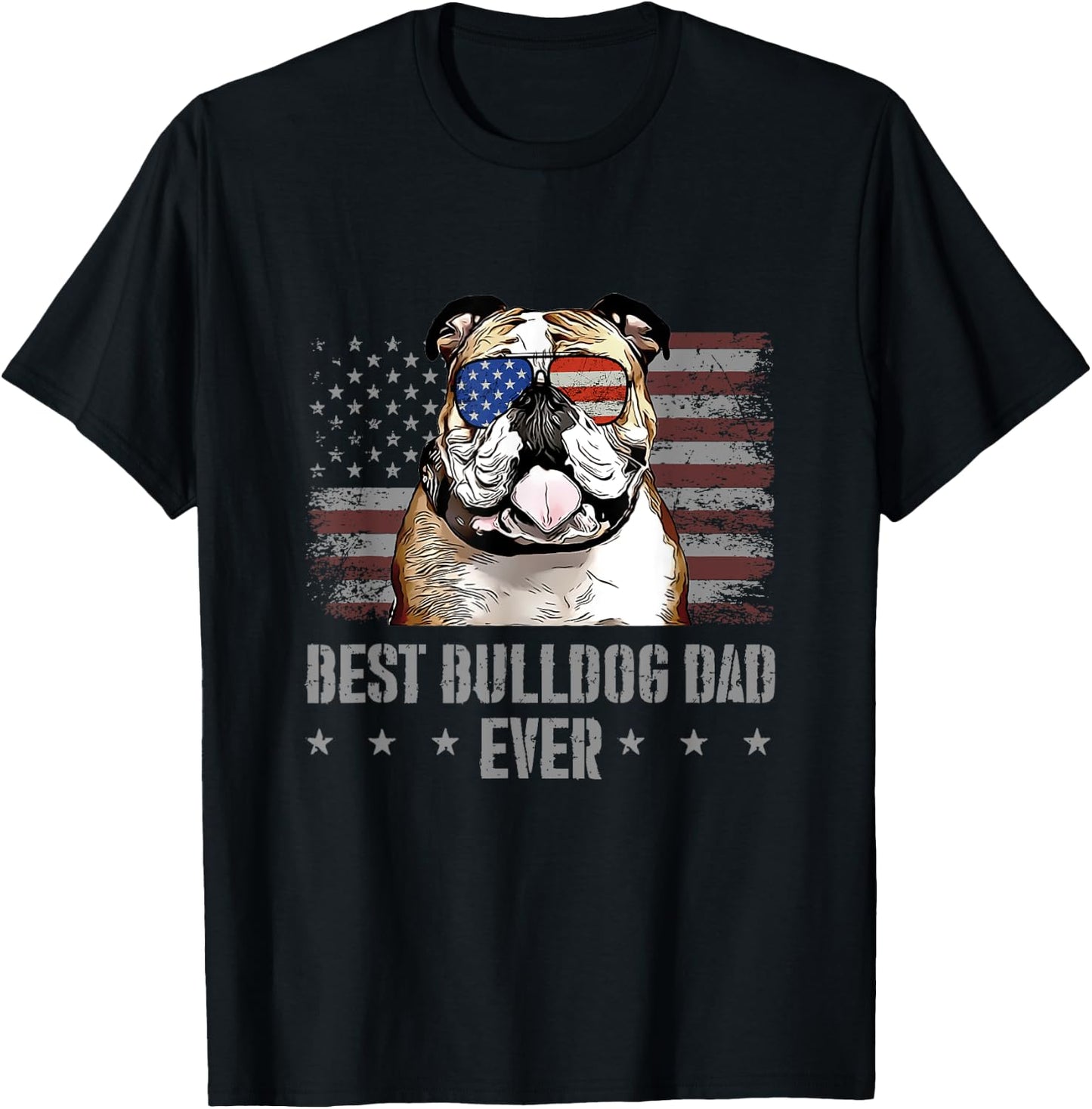 Bulldog Best Dog Dad Ever Retro USA American Flag T-Shirt - T-Shirt | Black