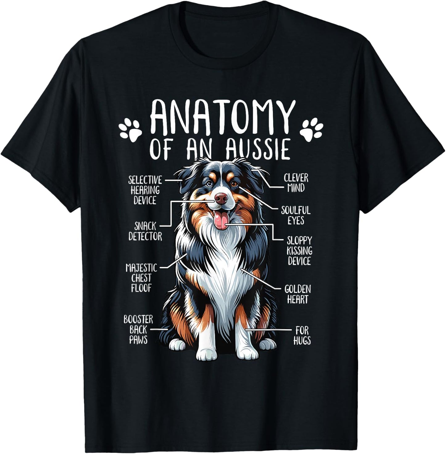 Funny Anatomy Australian Shepherd Dog Lover Aussie Owner Men Women Girls Kids T-Shirt - T-Shirt | Black