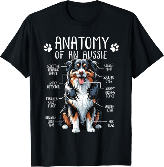 Funny Anatomy Australian Shepherd Dog Lover Aussie Owner Men Women Girls Kids T-Shirt - T-Shirt | Black