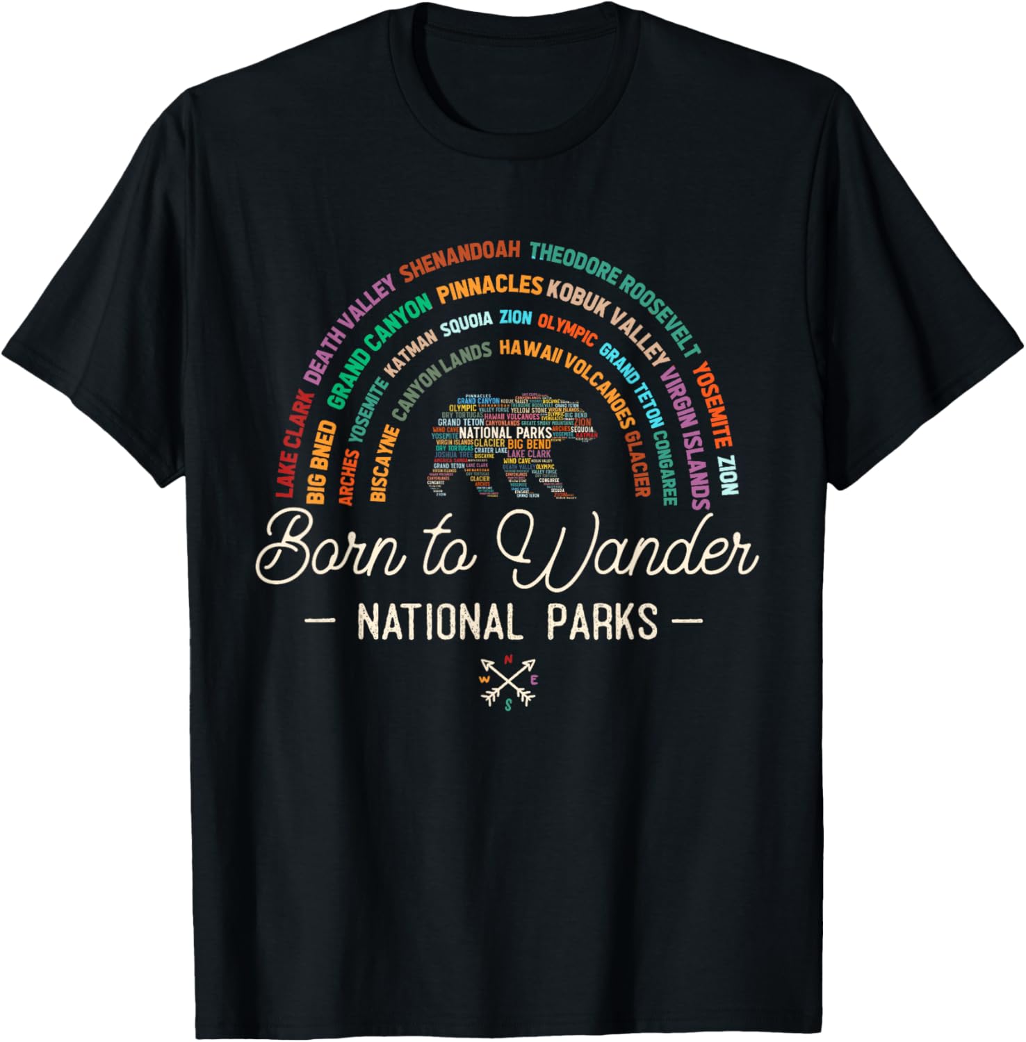 National Parks USA - Bear - Born To Wander National Parks T-Shirt - T-Shirt | Black