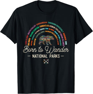National Parks USA - Bear - Born To Wander National Parks T-Shirt - T-Shirt | Black