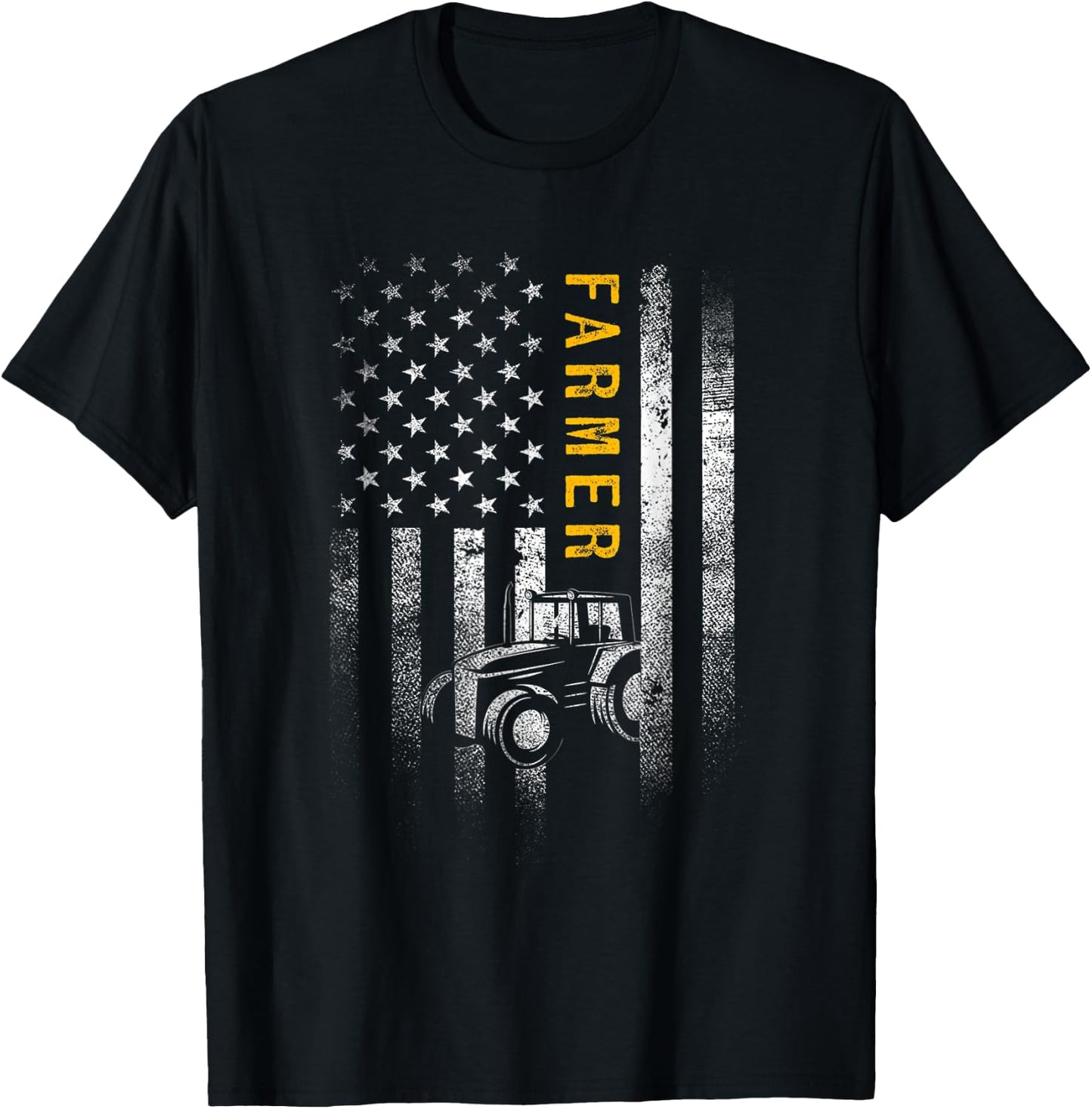 Tractor American USA Flag Funny Farmer Rancher Gifts Farming Women Men T-Shirt - T-Shirt | Black