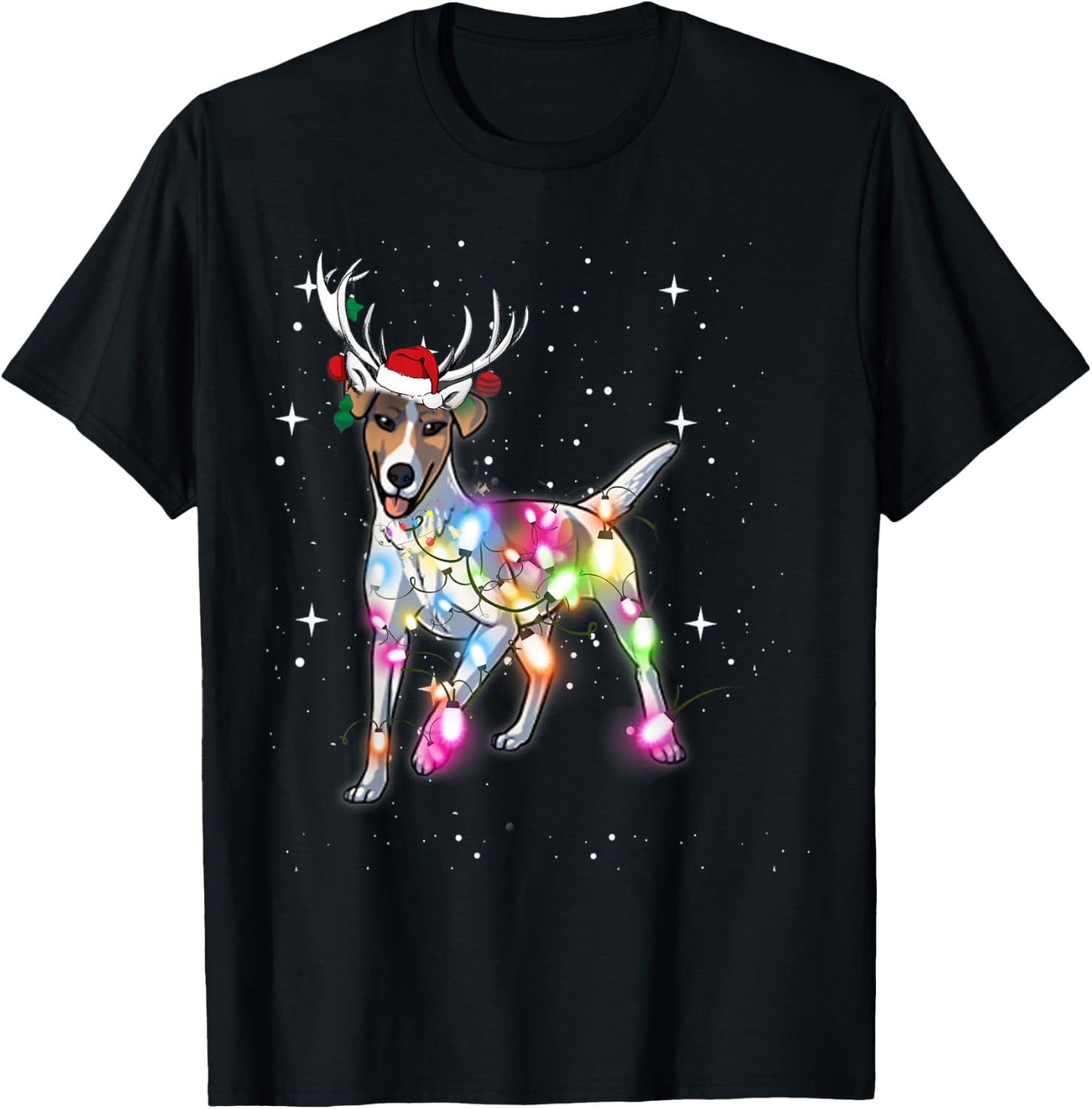 Smooth Fox Terrier Christmas Lights Pajama Funny Dog T-Shirt - T-Shirt | Black