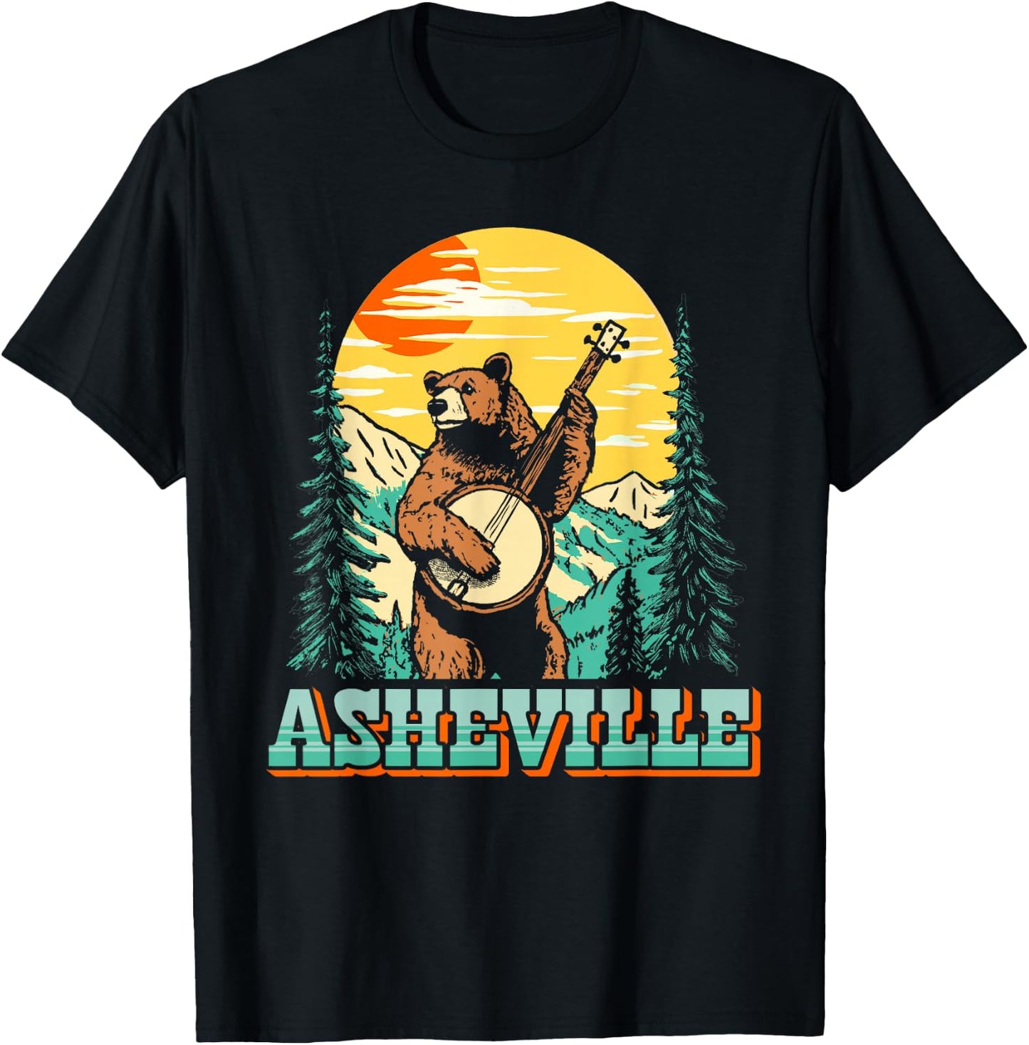 Asheville North Carolina Banjo Bear Vintage Nature T-Shirt - T-Shirt | Black