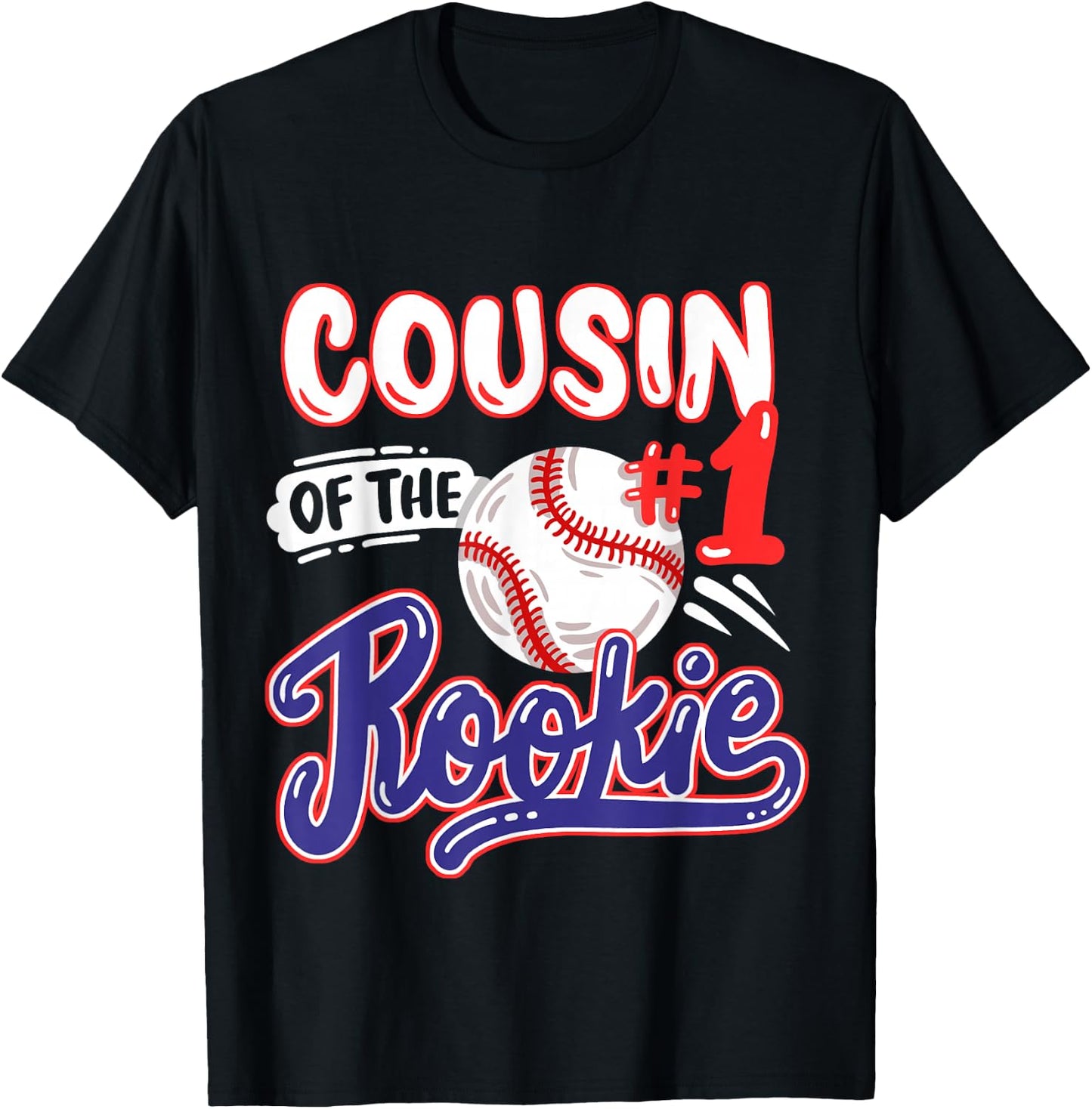 Cousin of Rookie 1st Baseball Birthday Party Theme Matching T-Shirt - T-Shirt | Black