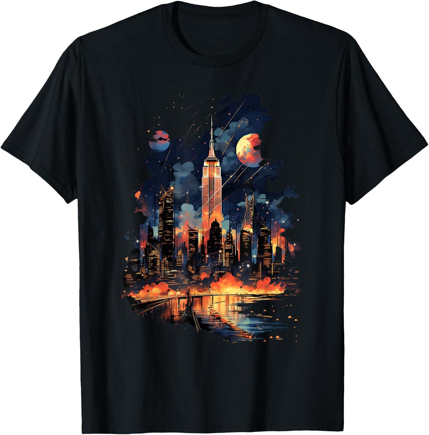 New York City Downtown Skyline Statue of Liberty NYC T-Shirt - T-Shirt | Black